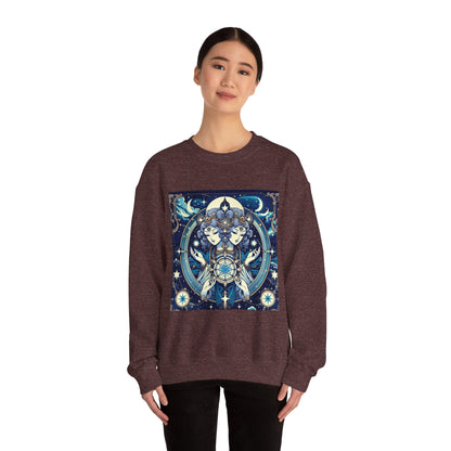 Unisex Heavy Blend™ Crewneck Sweatshirt,Twin Body, Gemini Zodiac Design