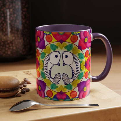 Accent Coffee Mug, Pisces, Zodiac v4, Flower Pattern, (11, 15oz)