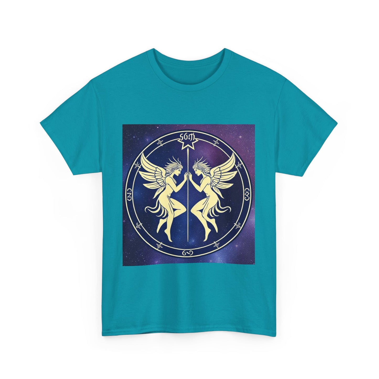 Unisex Heavy Cotton T-Shirt, Space Angel Twins, Gemini Zodiac Design