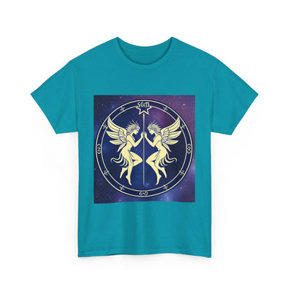Unisex Heavy Cotton T-Shirt, Space Angel Twins, Gemini Zodiac Design