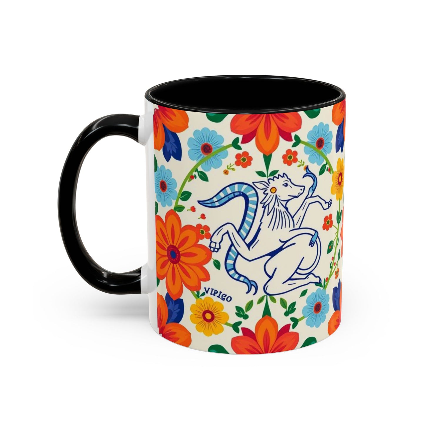 Accent Coffee Mug, Virgo, Zodiac v2. Flower Pattern, (11, 15oz)