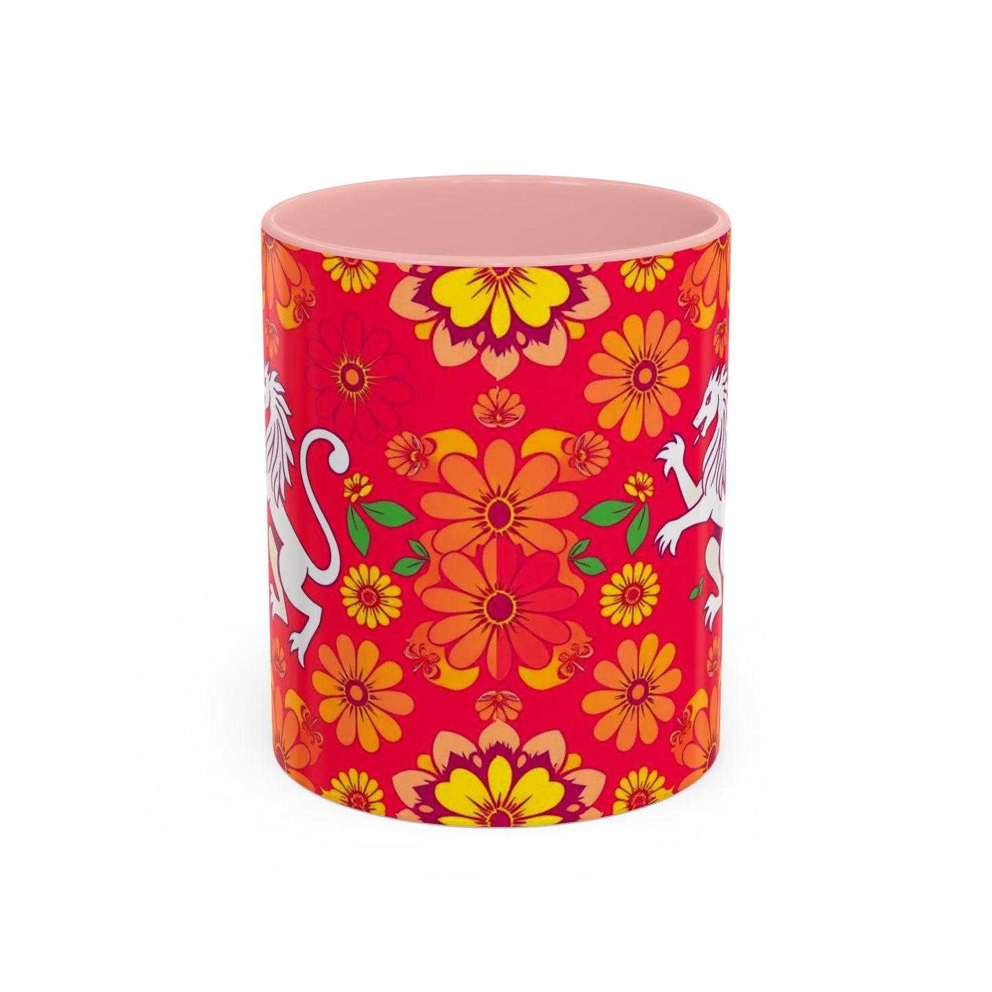 Accent Coffee Mug, Leo, Zodiac v4, Flower Pattern, (11, 15oz)