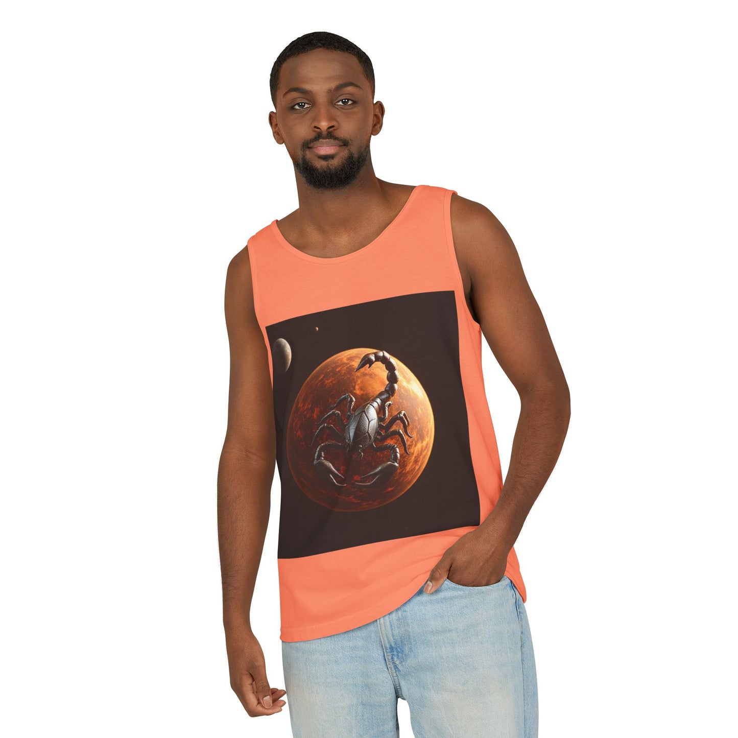Unisex Garment-Dyed, Tank Top, Scorpio Design, Planet Symbol, 100% US cotton