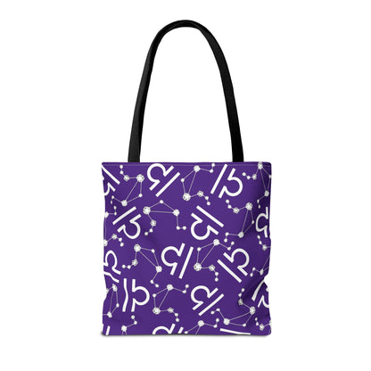Tote Bag, Libra Zodiac Sign, AOP, (Purple, White)