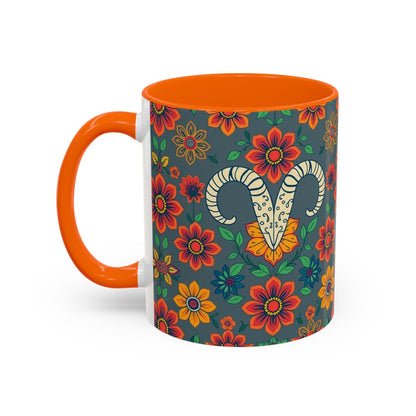 Accent Coffee Mug, Aries, Zodiac v4, Flower Pattern, (11, 15oz)