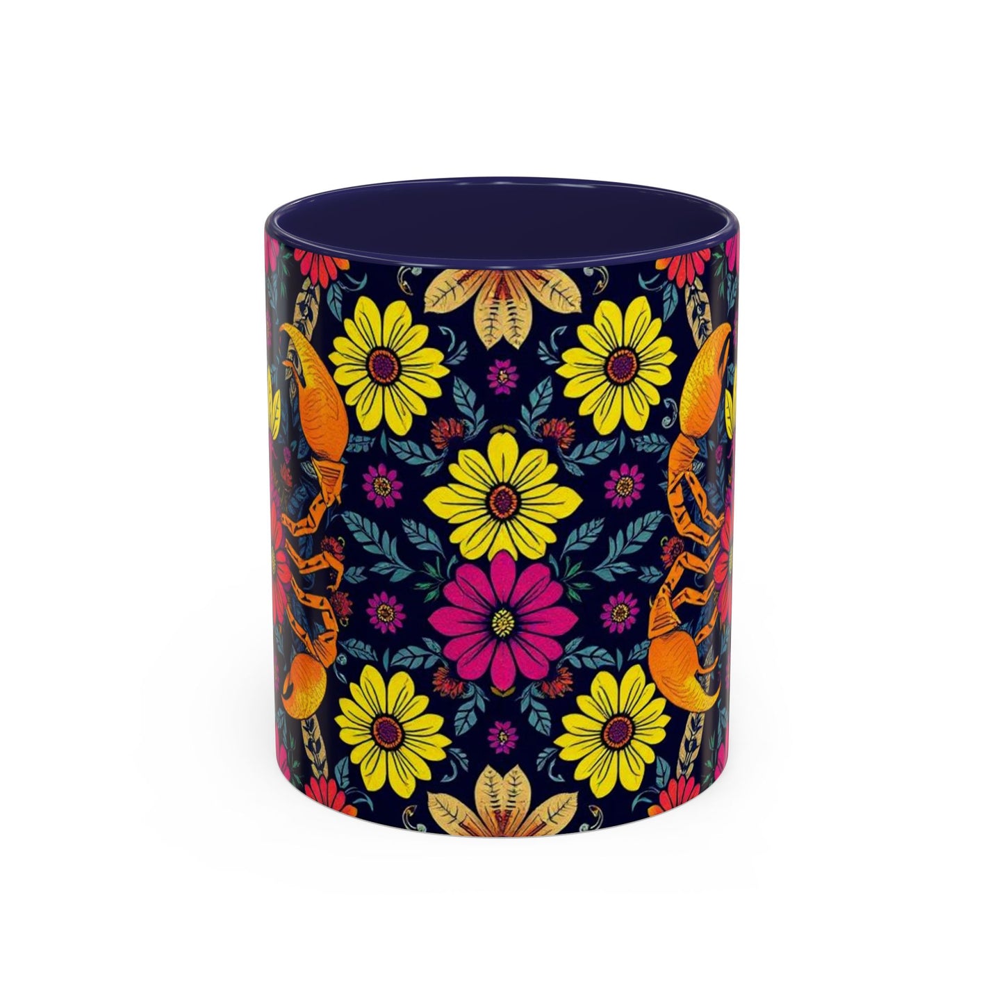 Accent Coffee Mug, Scorpio, Zodiac v3. Flower Pattern, (11, 15oz)