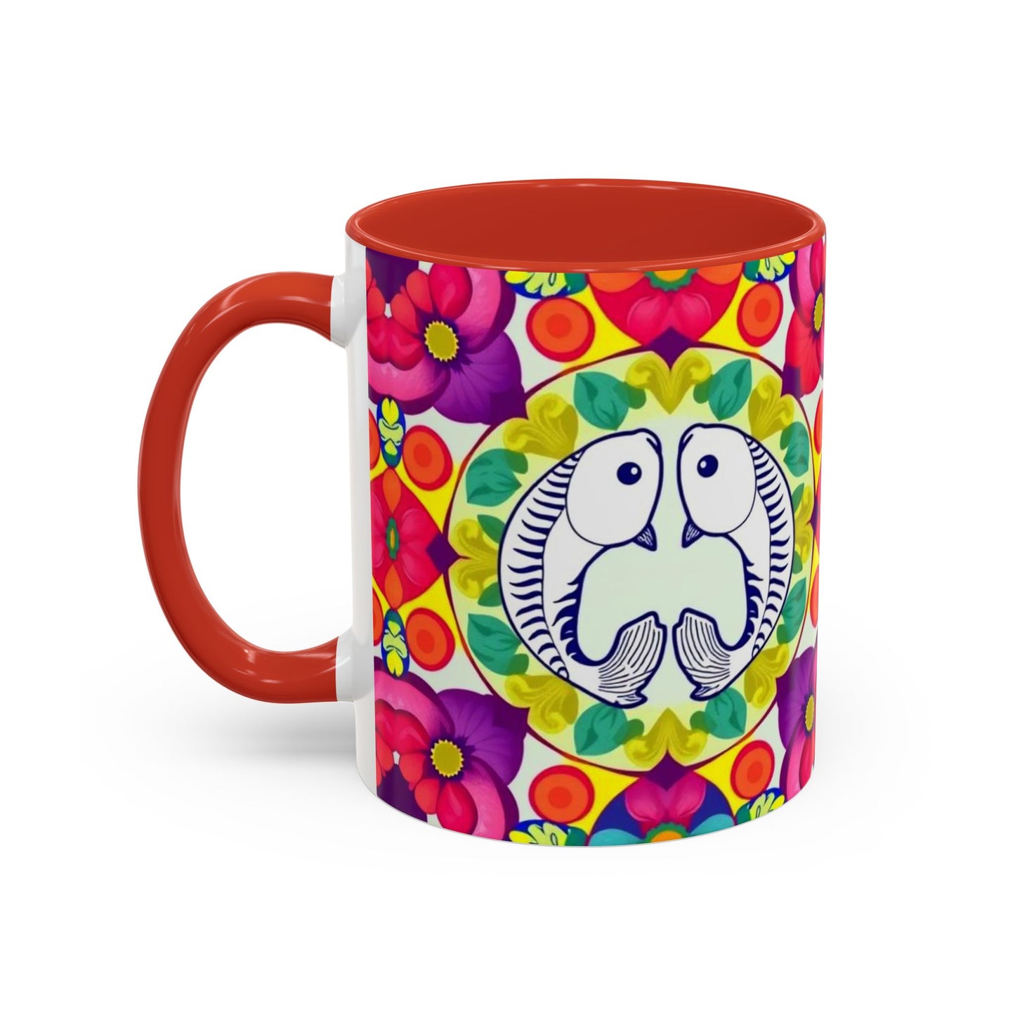 Accent Coffee Mug, Pisces, Zodiac v4, Flower Pattern, (11, 15oz)