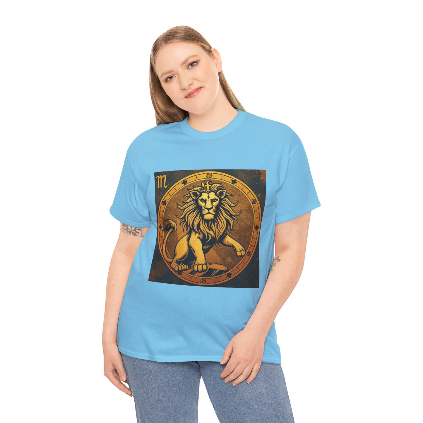 Unisex Heavy Cotton T-Shirt, Gold Lion v1, Leo Zodiac Design