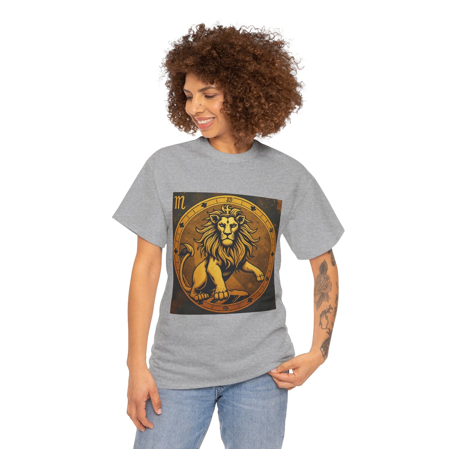 Unisex Heavy Cotton T-Shirt, Gold Lion, Leo Zodiac Design