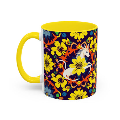 Accent Coffee Mug, Aquarius, Zodiac v1, Flower Pattern, (11, 15oz)