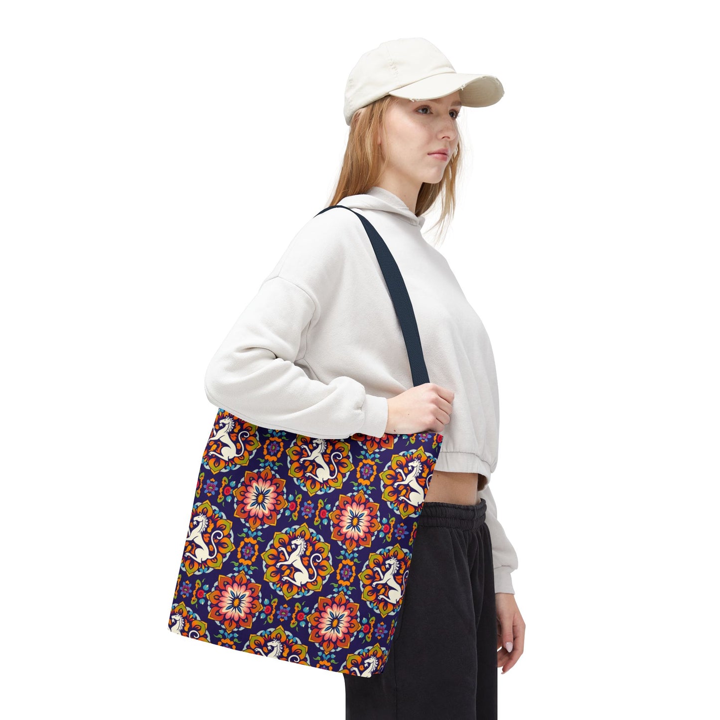 Tote Bag, (AOP), Virgo, Zodiac v3, Flower Pattern