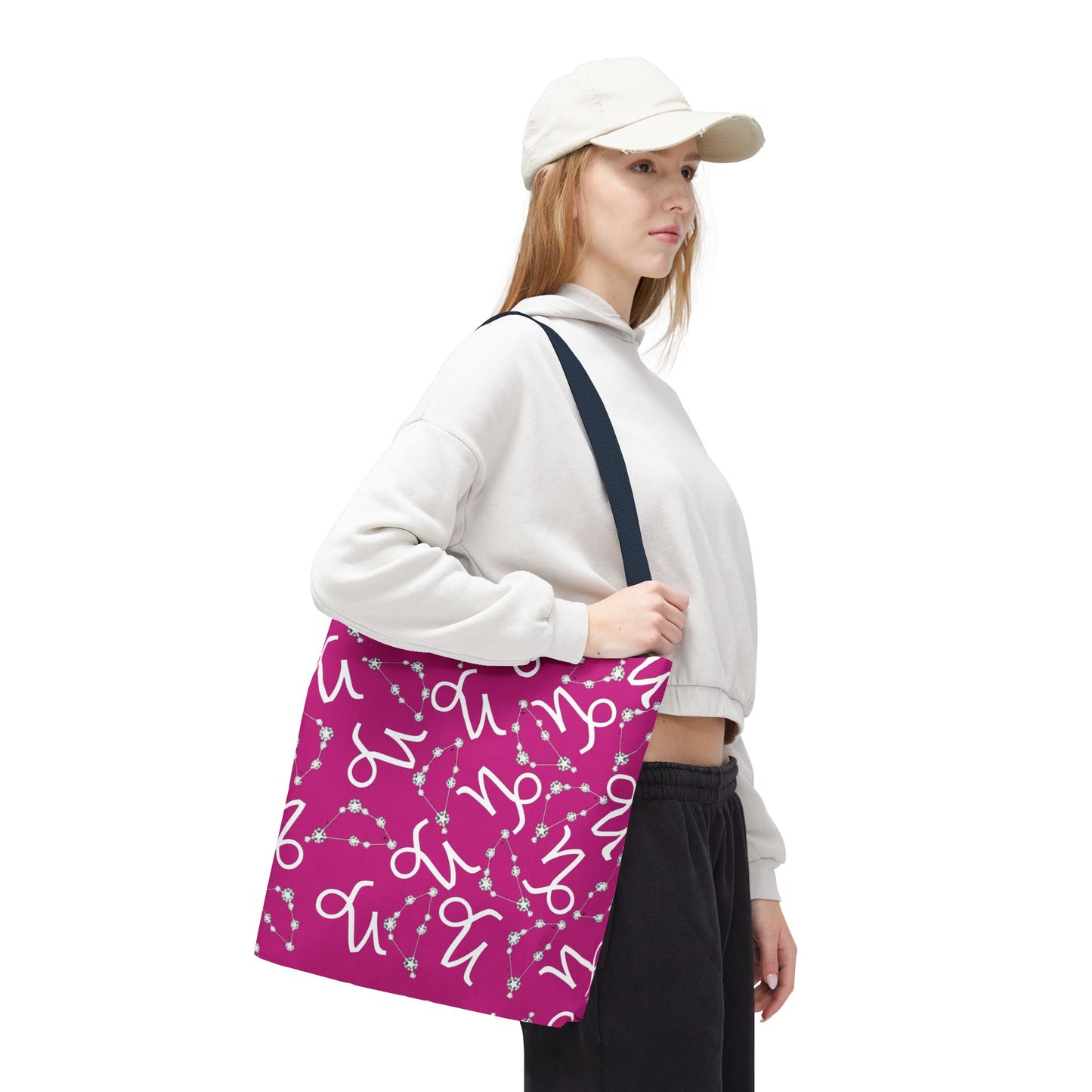 Tote Bag, Capricorn Zodiac Sign, AOP, (Pink, White)