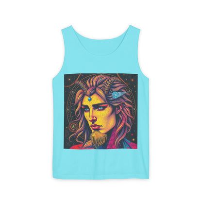 Unisex Garment-Dyed, Tank Top, Aquarius Design, Pop Art v1, 100% Ringspun US cotton