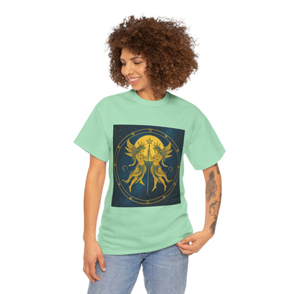 Unisex Heavy Cotton T-Shirt, Space Angel Twins v4, Gemini Zodiac Design