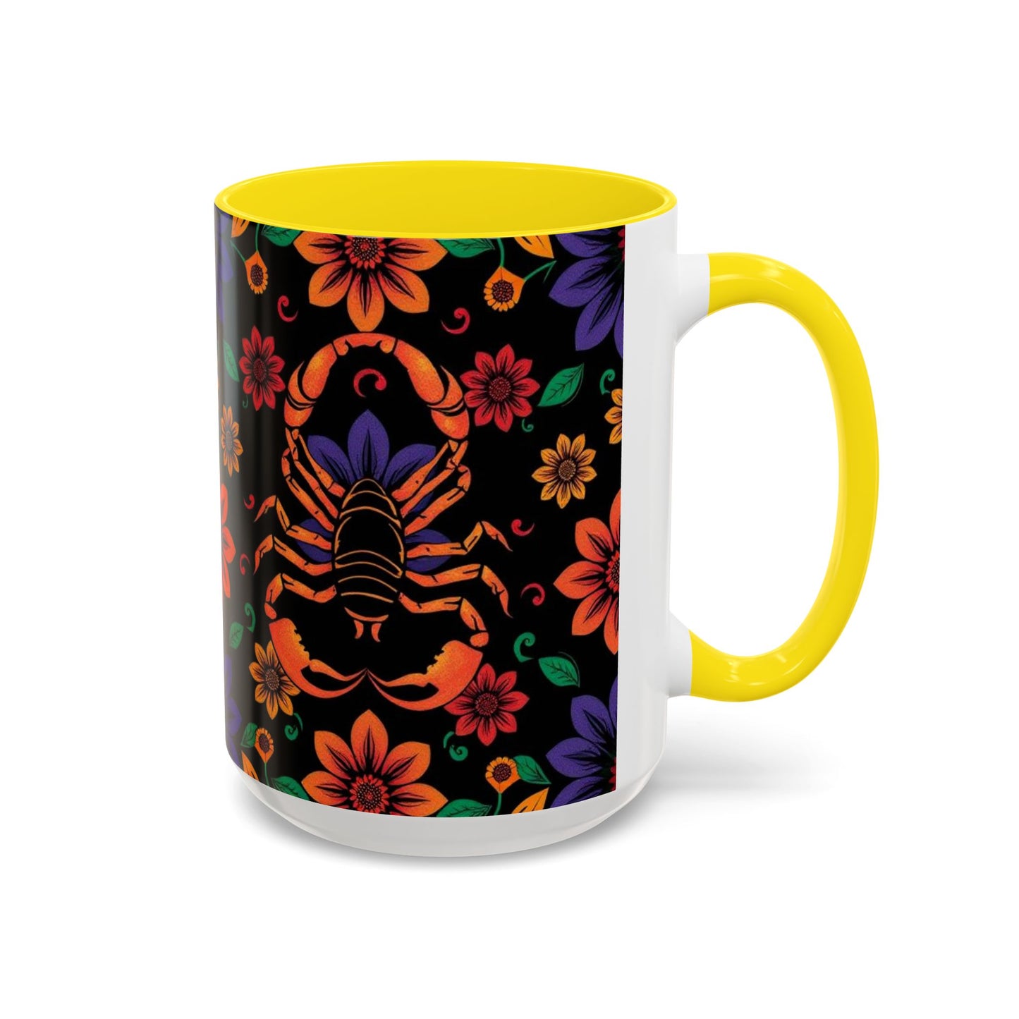 Accent Coffee Mug, Scorpio, Zodiac. Flower Pattern, (11, 15oz)