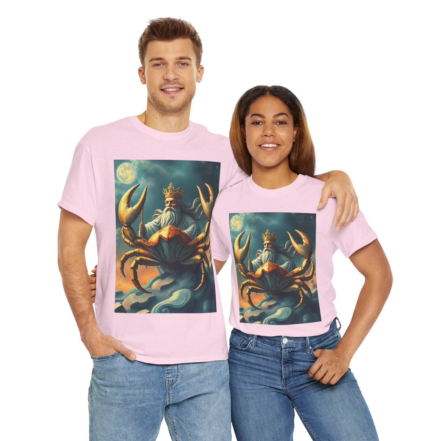 Unisex Heavy Cotton T-Shirt, Crustacean King v1, Cancer Zodiac Design