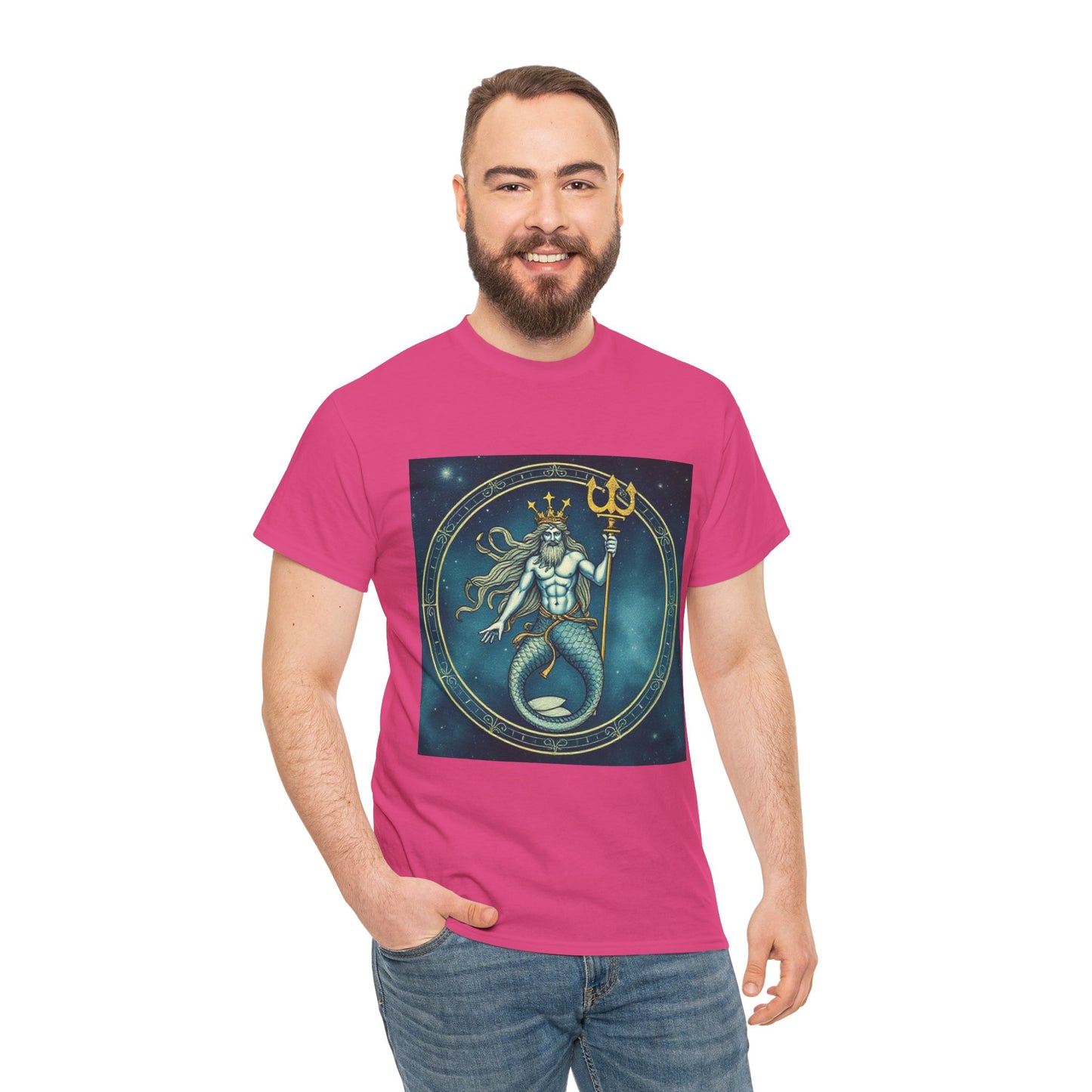 Unisex Heavy Cotton T-Shirt, Aquarius God 5v, Zodiac Design