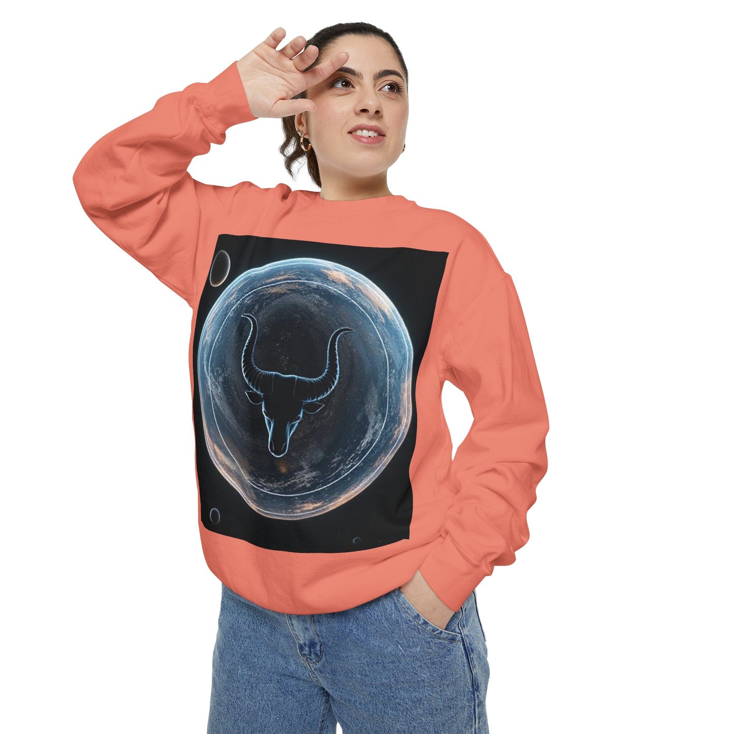 Garment-Dyed Sweatshirt, Unisex, Space Animal Design, Taurus