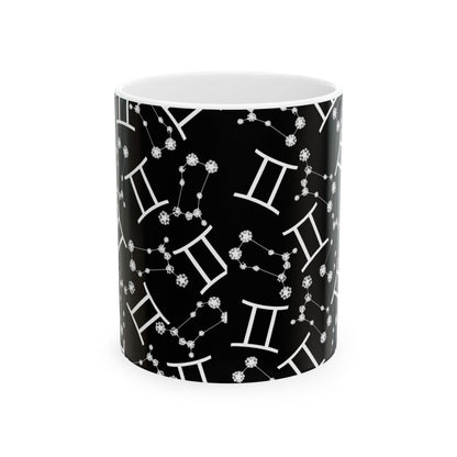 Ceramic Mug, (11oz, 15oz), Ceramic Coffee Mug, Black AOP, Gemini Zodiac Design