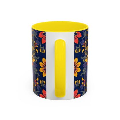 Accent Coffee Mug, Taurus, Zodiac v1. Flower Pattern, (11, 15oz)