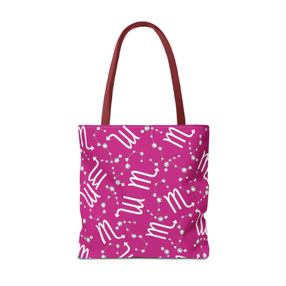 Tote Bag, Scorpio Zodiac Sign, AOP, (Pink, White)
