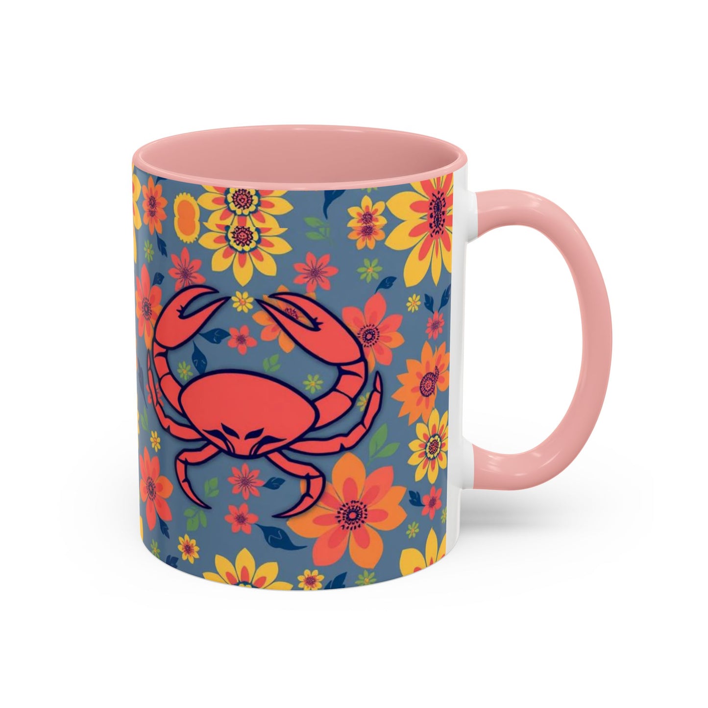 Accent Coffee Mug, Cancer, Zodiac v1, Flower Pattern, (11, 15oz)