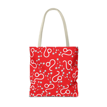Tote Bag, Leo Zodiac Sign, AOP, (Red, White)