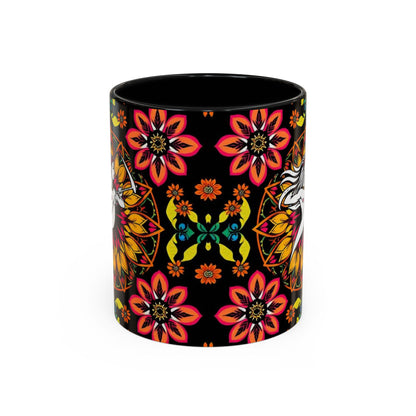 Accent Coffee Mug, Sagittarius, Zodiac v2. Flower Pattern, (11, 15oz)