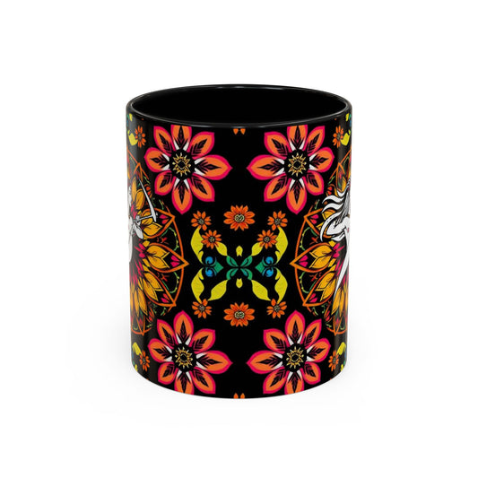 Accent Coffee Mug, Sagittarius, Zodiac v2. Flower Pattern, (11, 15oz)