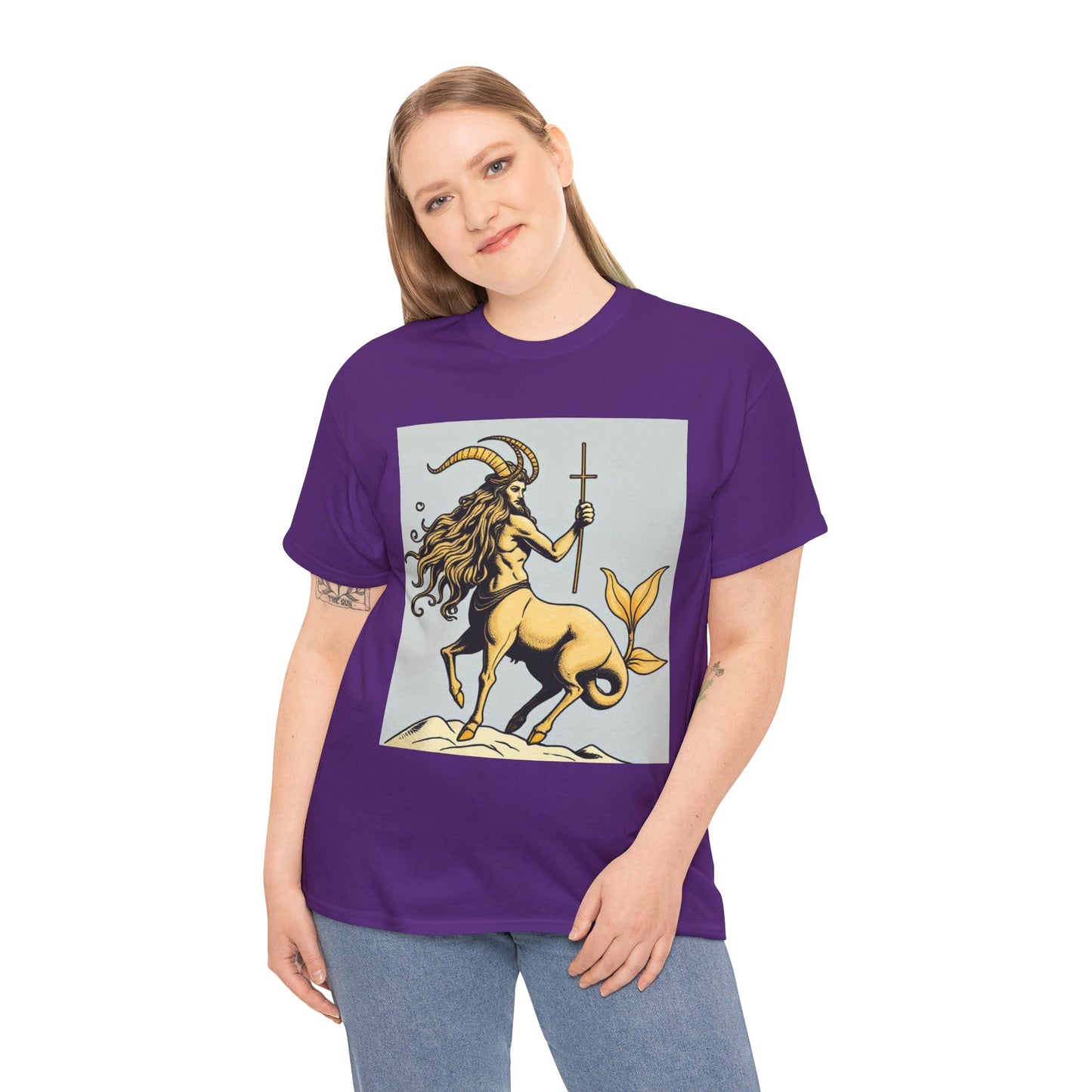 Unisex Heavy Cotton T-Shirt, Capricorn God v3, Zodiac Design