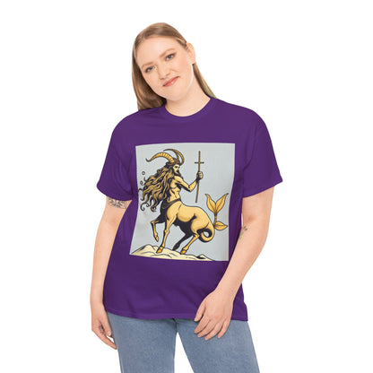Unisex Heavy Cotton T-Shirt, Capricorn God v3, Zodiac Design
