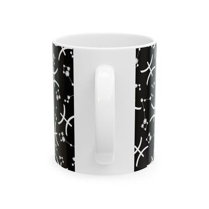 Ceramic Mug, (11oz, 15oz), Ceramic Coffee Mug, Black AOP, Pisces Zodiac Design