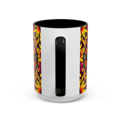 Accent Coffee Mug, Virgo, Zodiac v1. Flower Pattern, (11, 15oz)