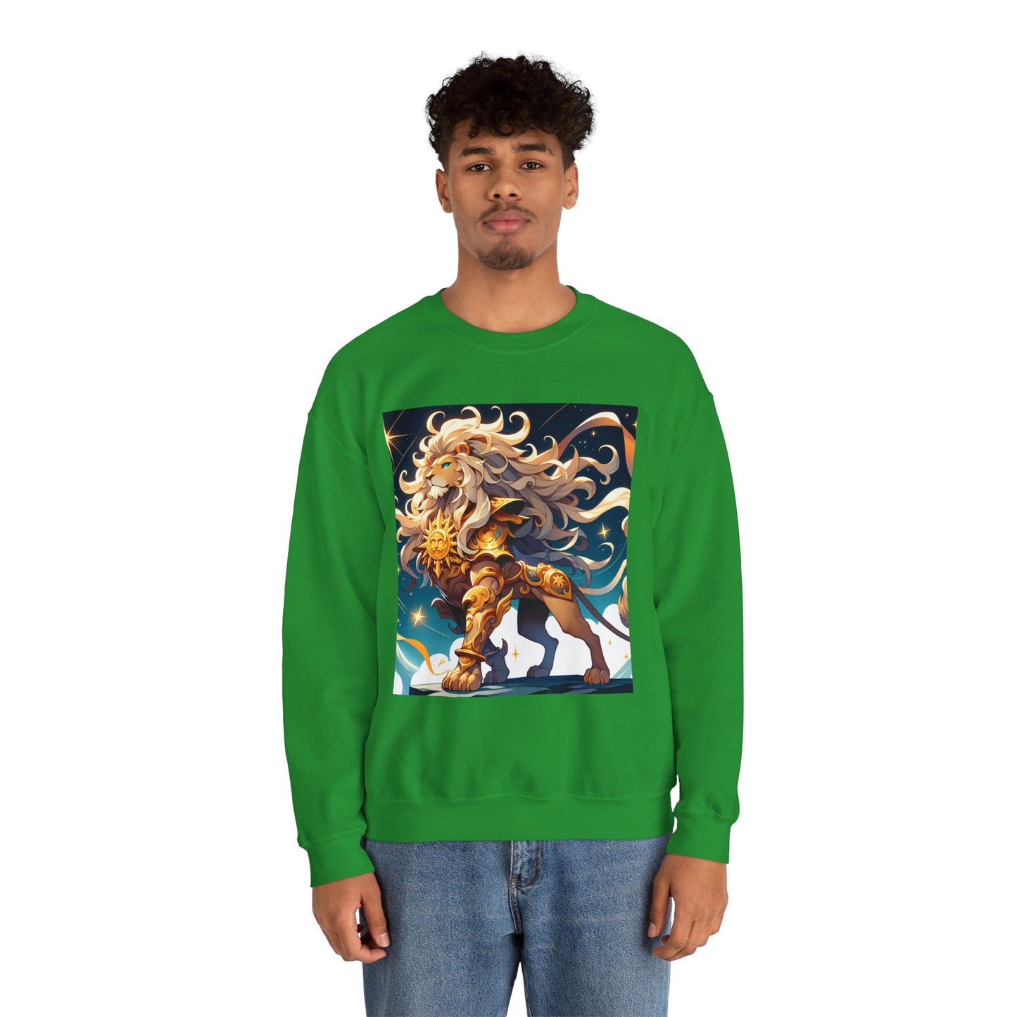 Unisex Heavy Blend™ Crewneck Sweatshirt,Cool Lion with White Hair, Leo Zodiac Design