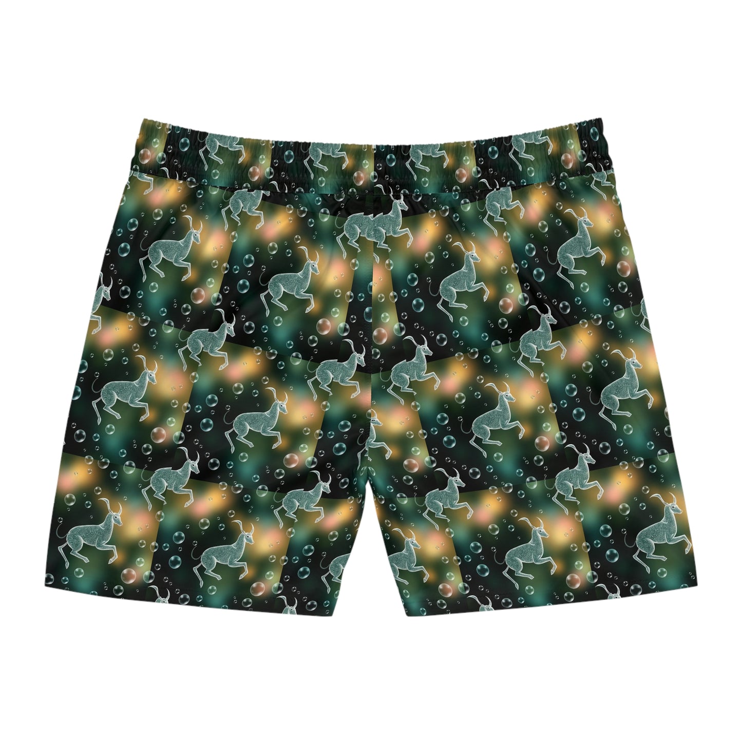Men's Mid-Length Swim Shorts, (AOP), Capricorn, Zodiac v1, Bubble Pattern