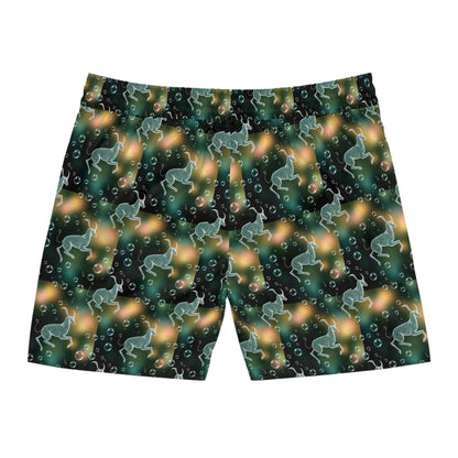 Men's Mid-Length Swim Shorts, (AOP), Capricorn, Zodiac v1, Bubble Pattern