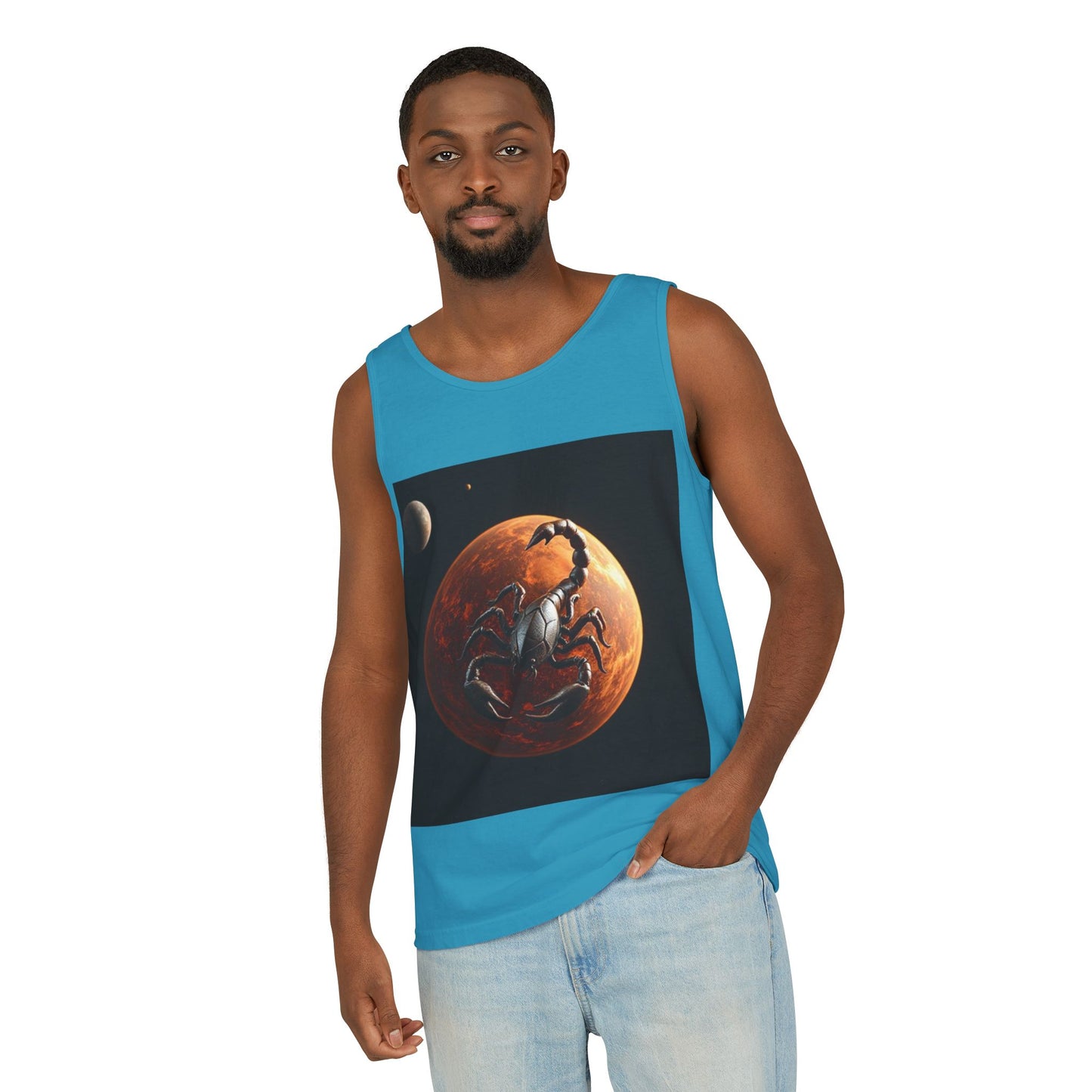 Unisex Garment-Dyed, Tank Top, Scorpio Design, Planet Symbol, 100% US cotton