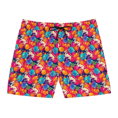 Men's Mid-Length Swim Shorts, (AOP), Virgo, Zodiac v2, Bubble Pattern