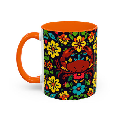 Accent Coffee Mug, Cancer, Zodiac v2, Flower Pattern, (11, 15oz)