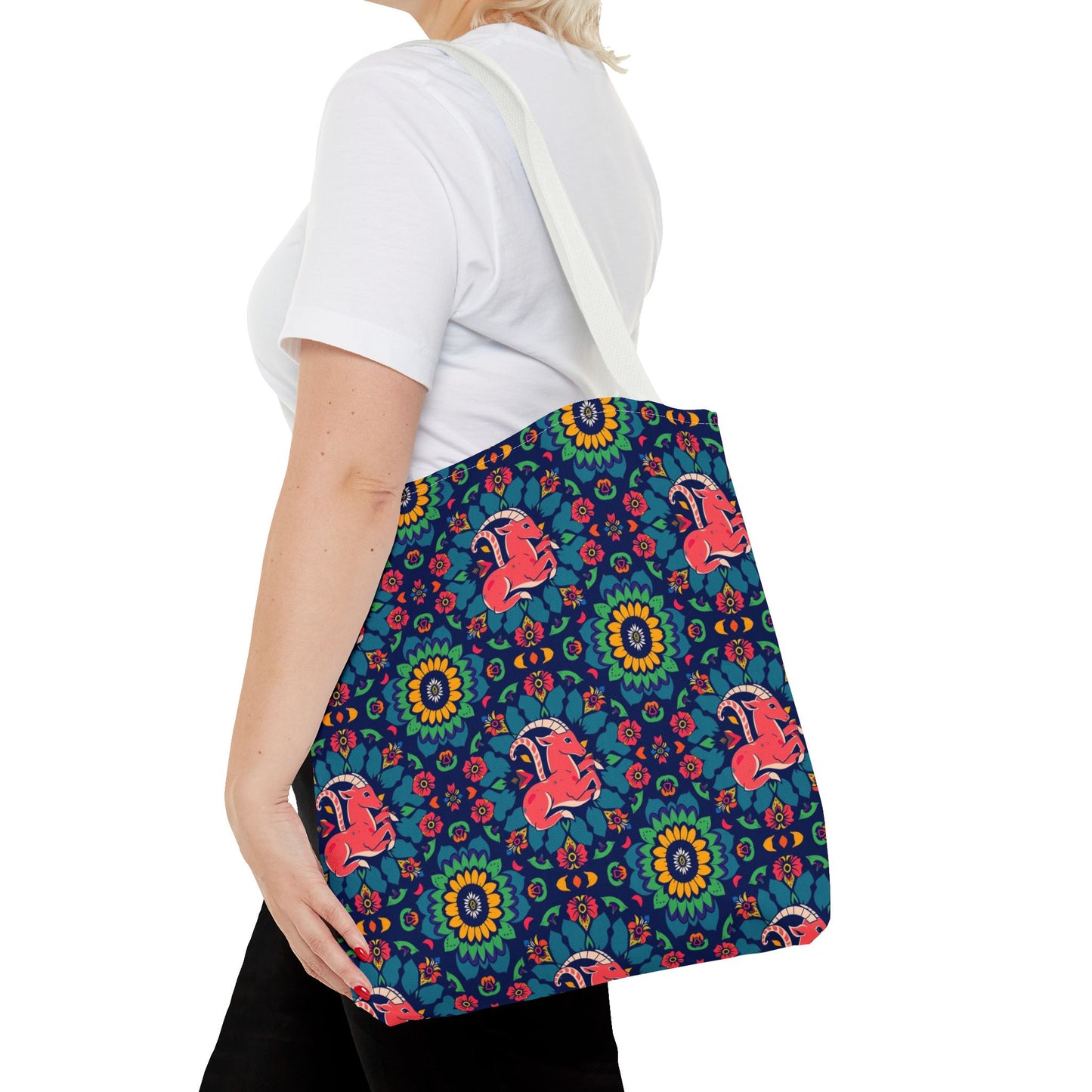 Tote Bag (AOP), Capricorn, Zodiac v1, Flower Pattern