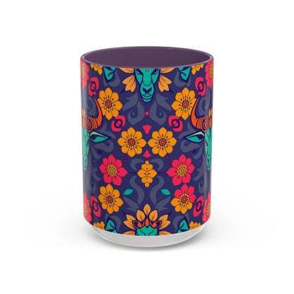 Accent Coffee Mug, Taurus, Zodiac. Flower Pattern, (11, 15oz)