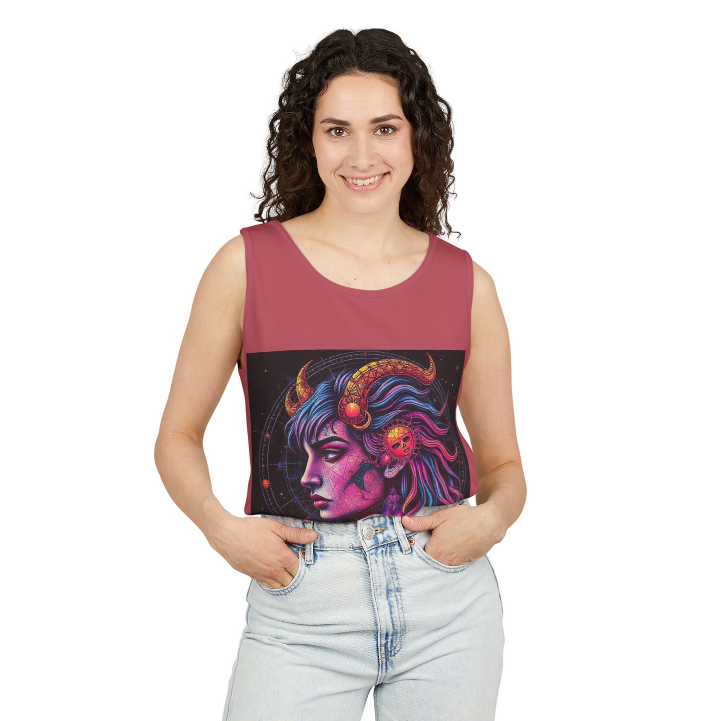 Unisex Garment-Dyed, Tank Top, Virgo Design, Pop Art v1, 100% US cotton
