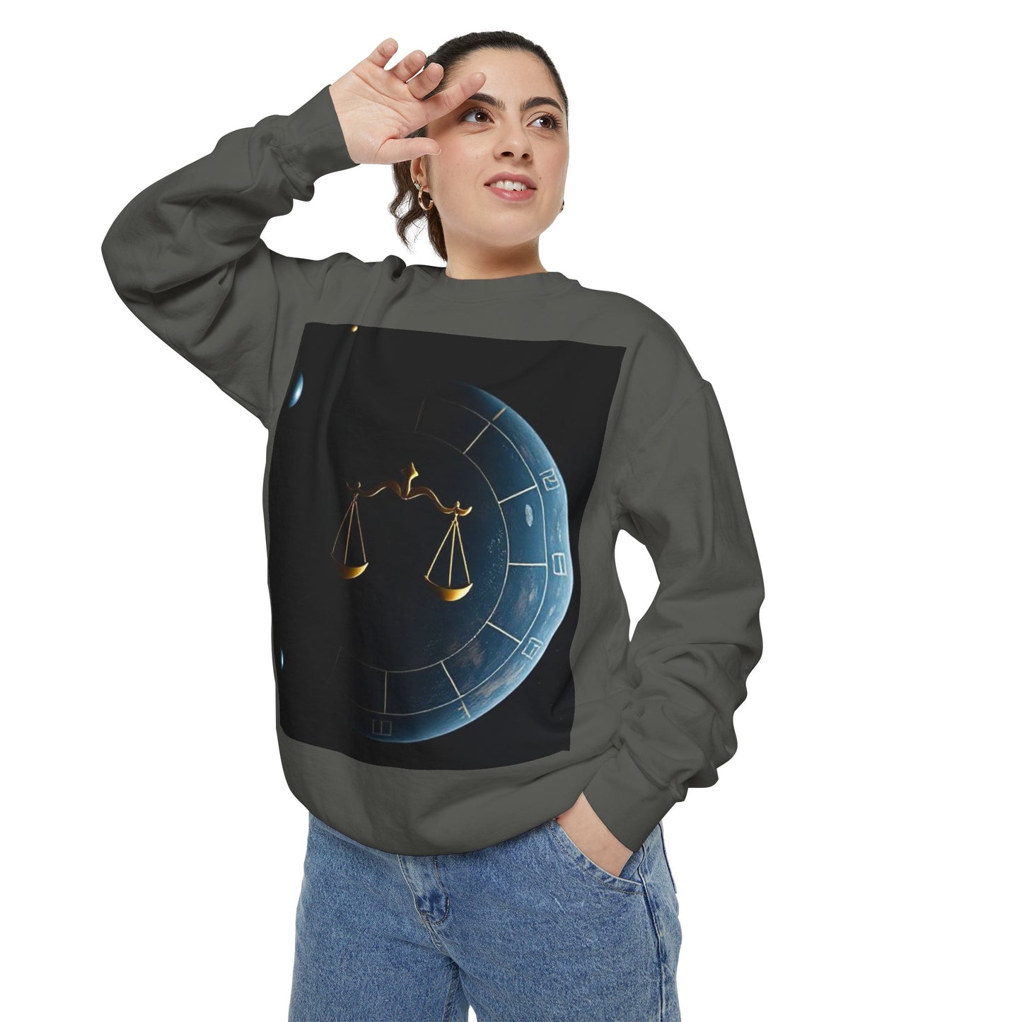 Garment-Dyed Sweatshirt, Unisex, Space Animal Design v1, Libra