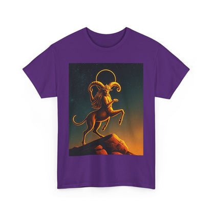 Unisex Heavy Cotton T-Shirt, Mountain Top 1v, Aries Zodiac Design