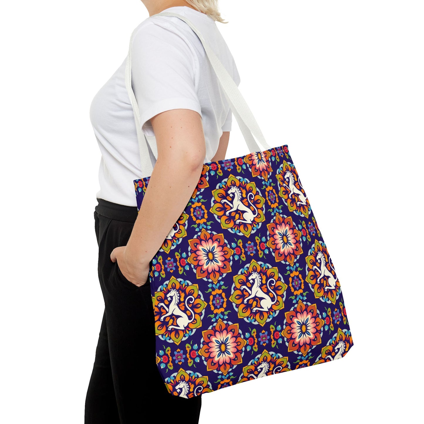 Tote Bag, (AOP), Virgo, Zodiac v3, Flower Pattern
