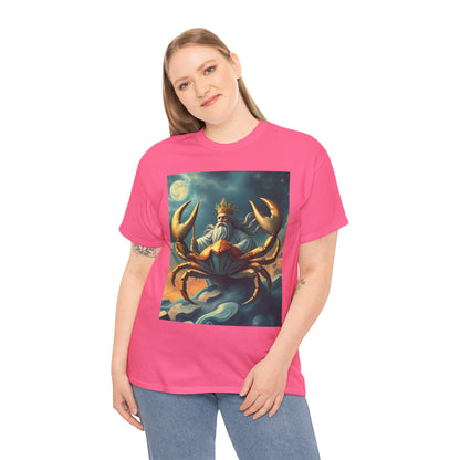 Unisex Heavy Cotton T-Shirt, Crustacean King, Cancer Zodiac Design