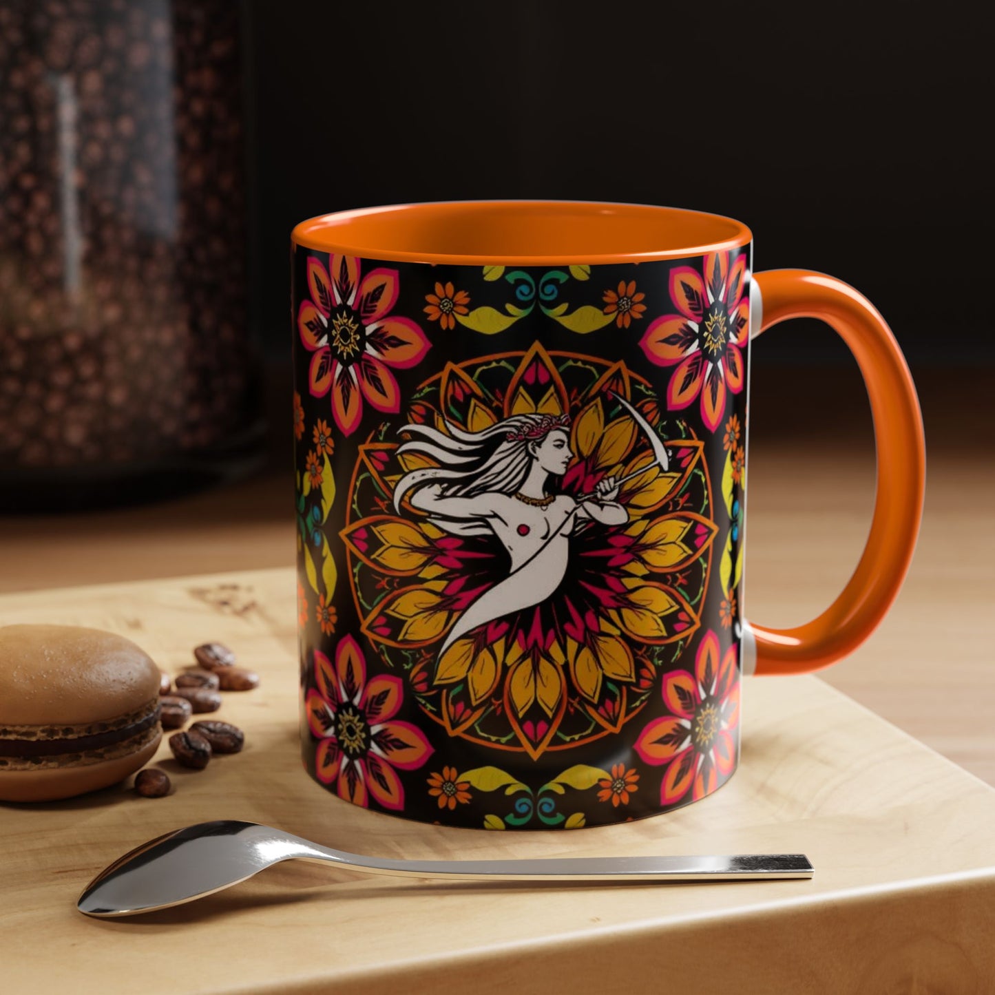 Accent Coffee Mug, Sagittarius, Zodiac v2. Flower Pattern, (11, 15oz)