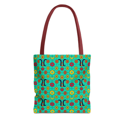 Tote Bag, (AOP), Aquarius, Zodiac, Flower Pattern
