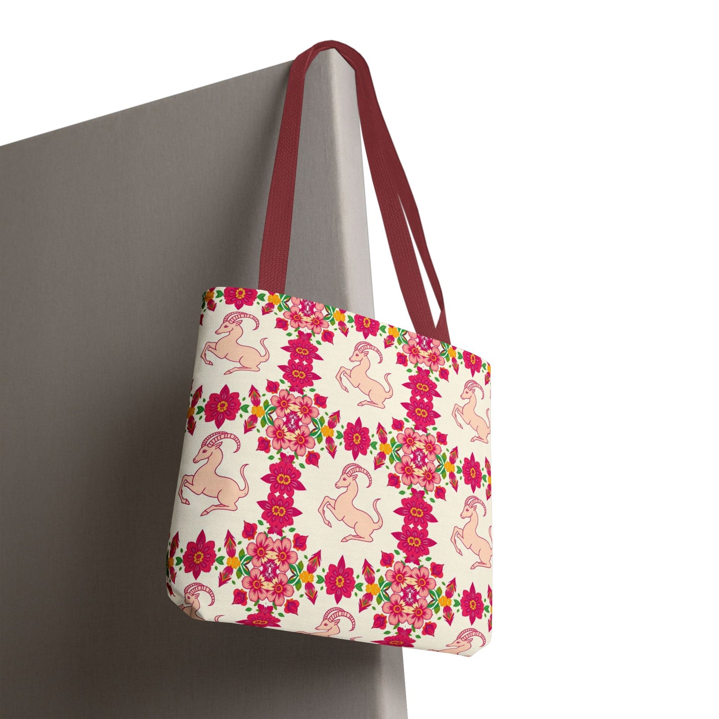 Tote Bag, (AOP), Capricorn, Zodiac v2, Flower Pattern