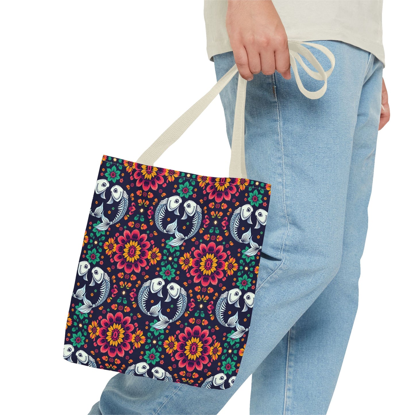 Tote Bag (AOP), Pisces, Zodiac v1, Flower Pattern